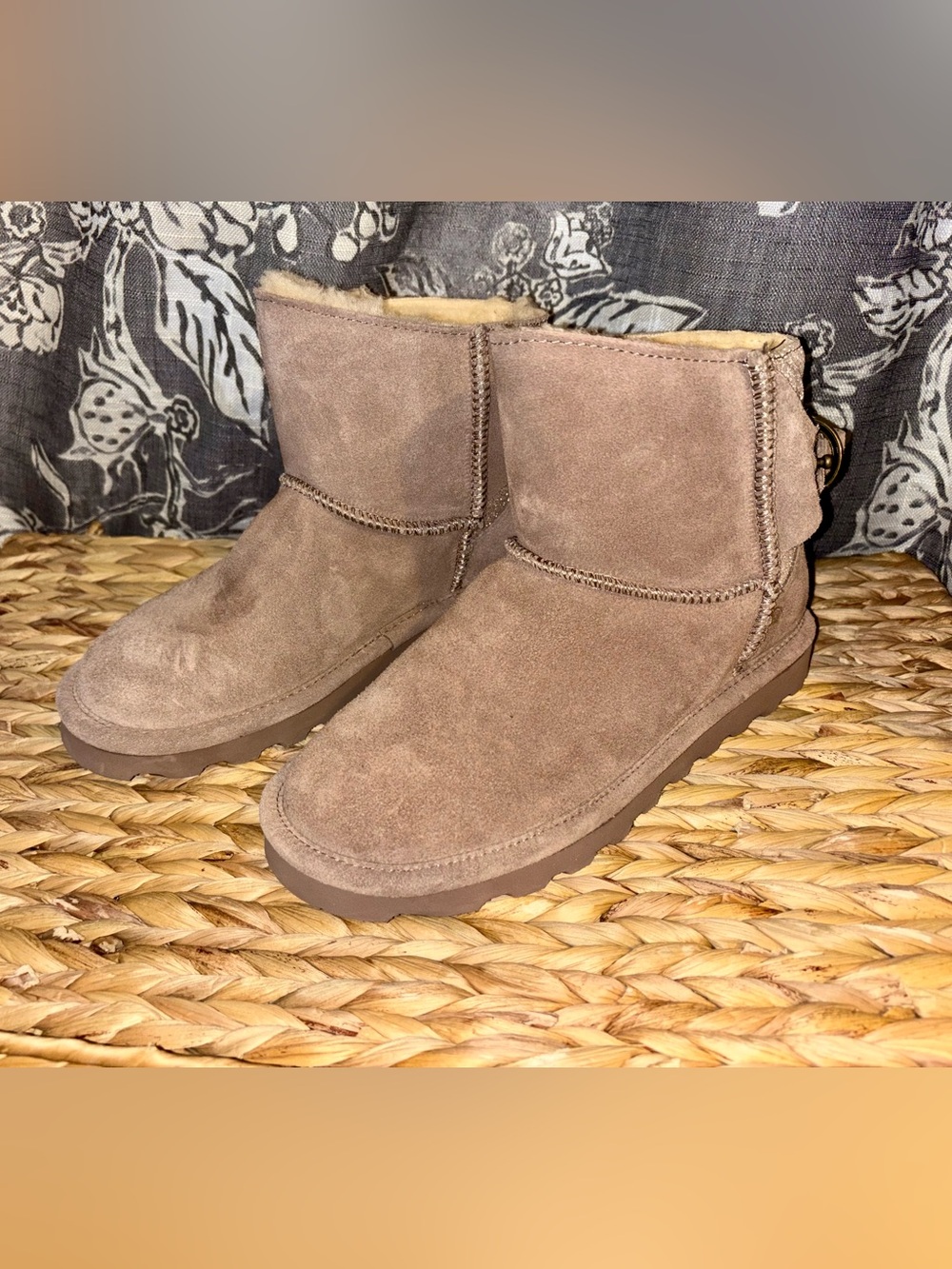 BearPaw Short Suede Shearling Boots - Brown